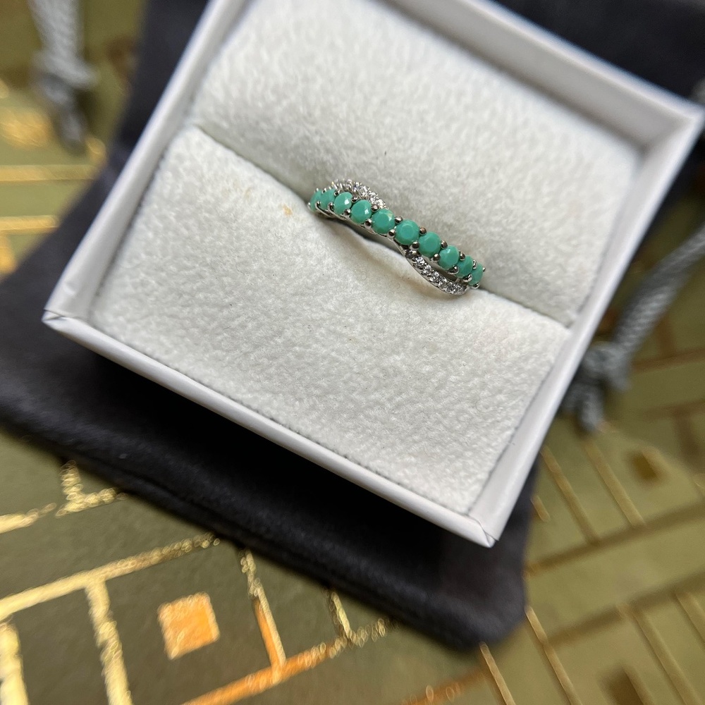 Bomb Party Ring Natural Green Aventurine Cubic Zirconia + Rhodium Plating View 5